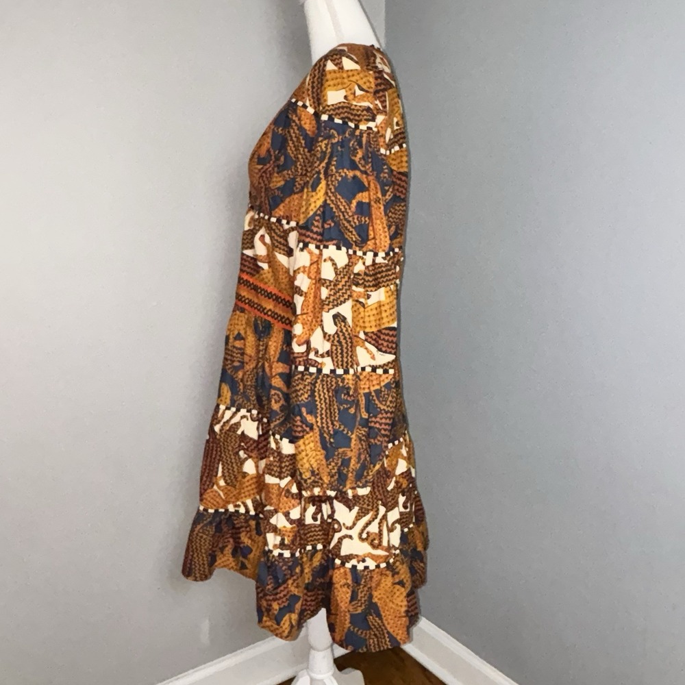 Farm Rio By Anthropology V-Neck Dress Geometric Jaguar Print Tiered Sz X-Large - Picture 4 of 16